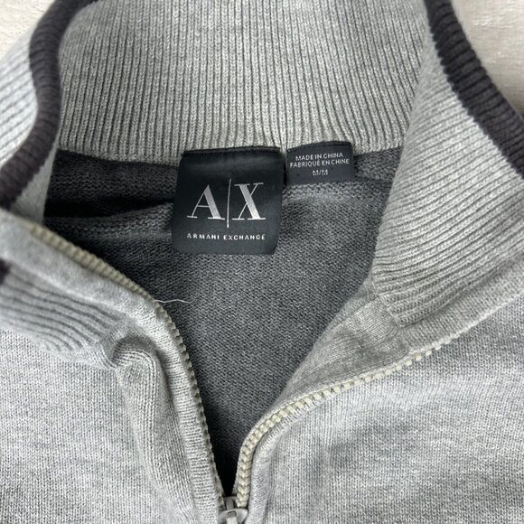 Armani Exchange 1/4 Zip Men’s Pullover Gray Sweater Spellout Medium Knit - Picture 3 of 7